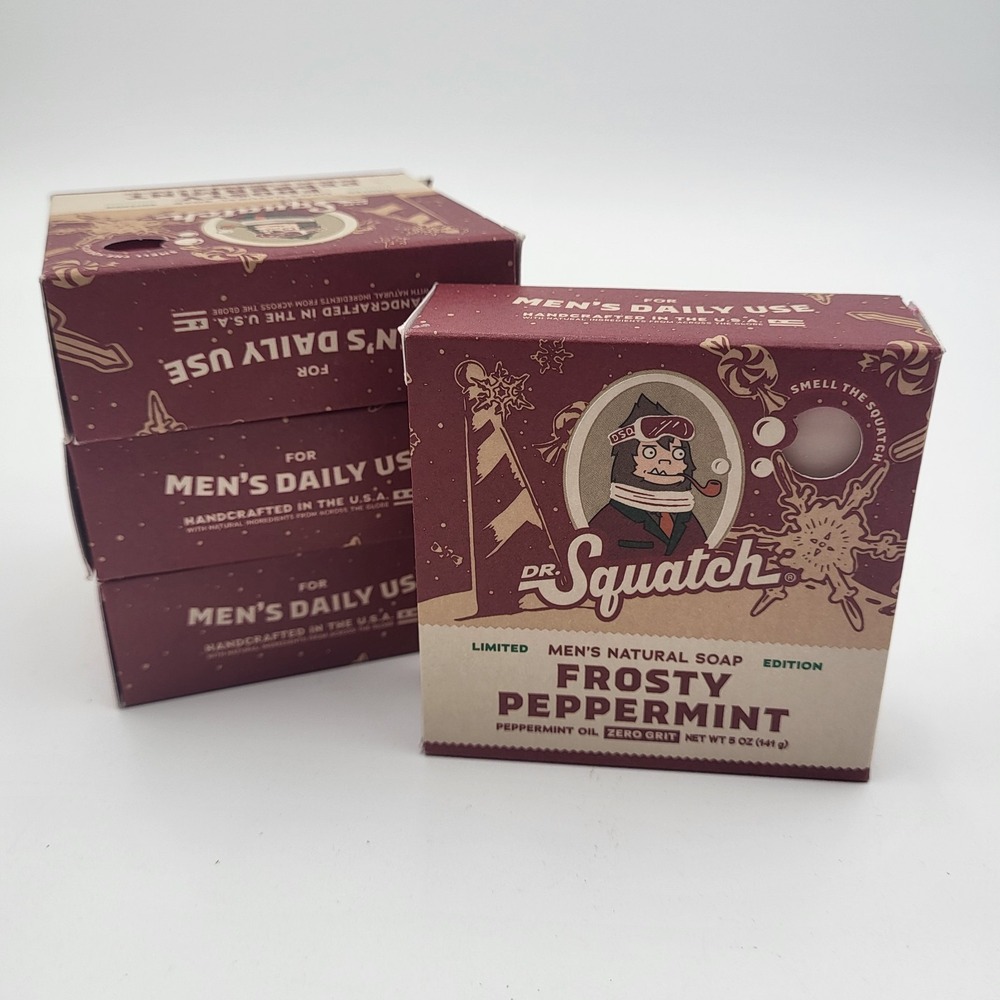 Lot of 4 Dr. Squatch Frosty Peppermint‎ Men's Natural Soap Zero Grit 5oz